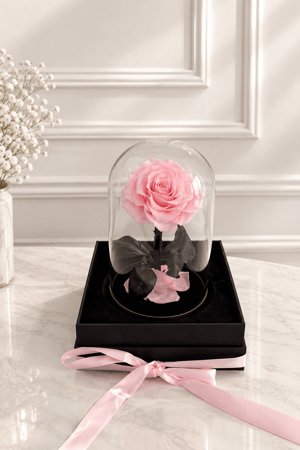 ROSE ÉTERNELLE SOUS CLOCHE ROSE